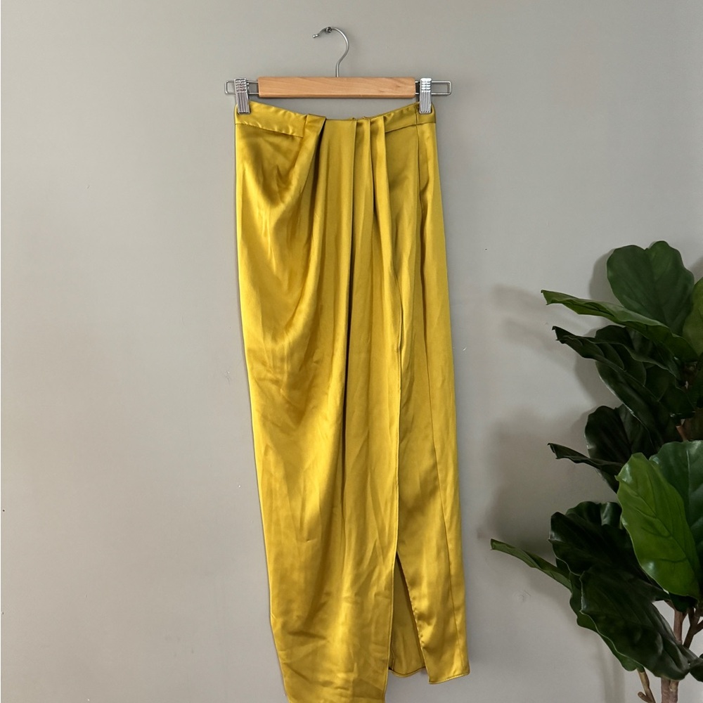 ASOS Edition satin drape slit midi skirt in mustard